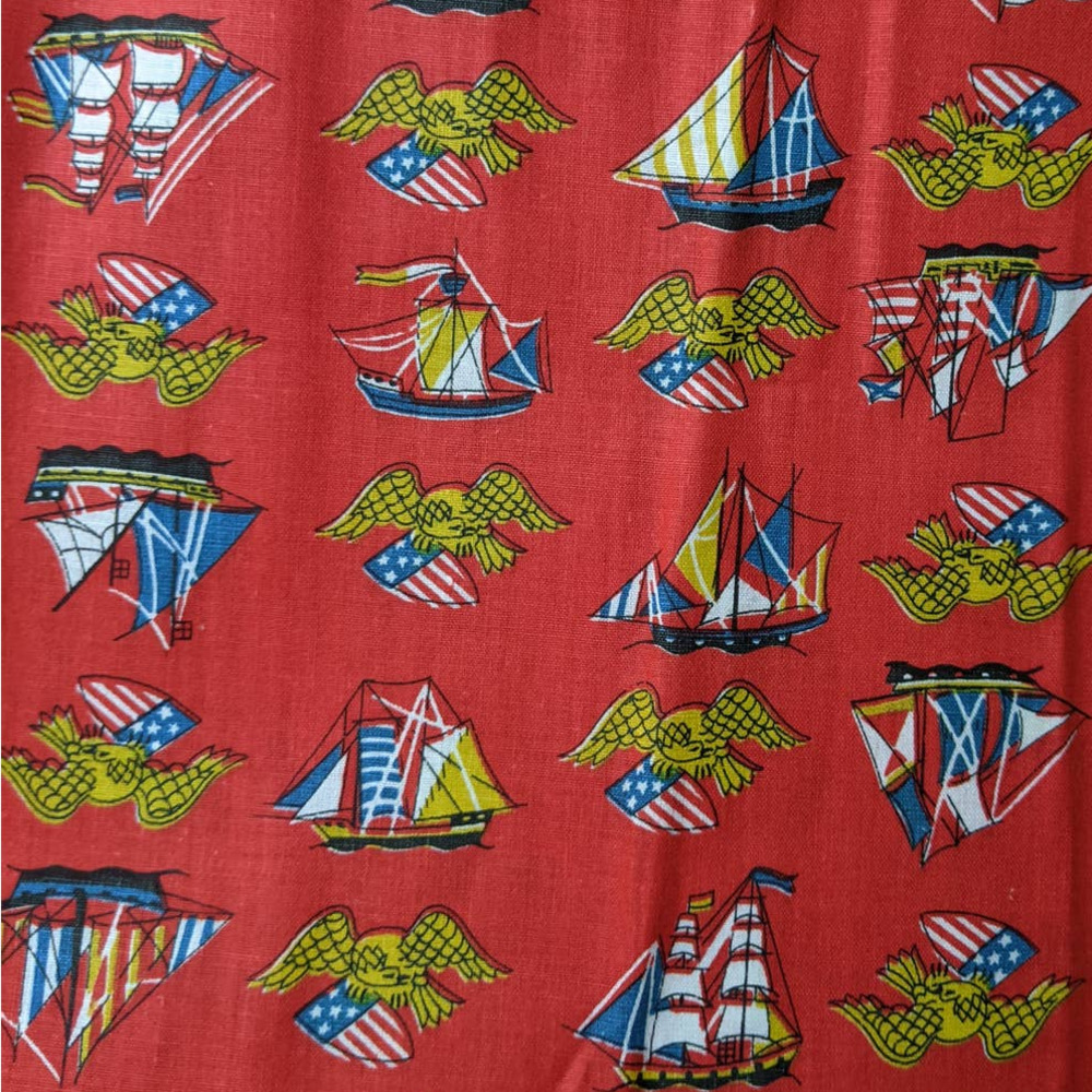 VTG‎ Mid-Century Patriotic Americana Fabric, Nautical Naval Eagle Flags 34" BTY